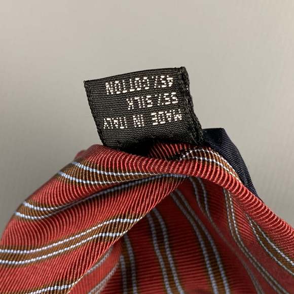 MICKY Burgundy Brown Diagonal Stripe Silk  Cotton Tie - Picture 6 of 6